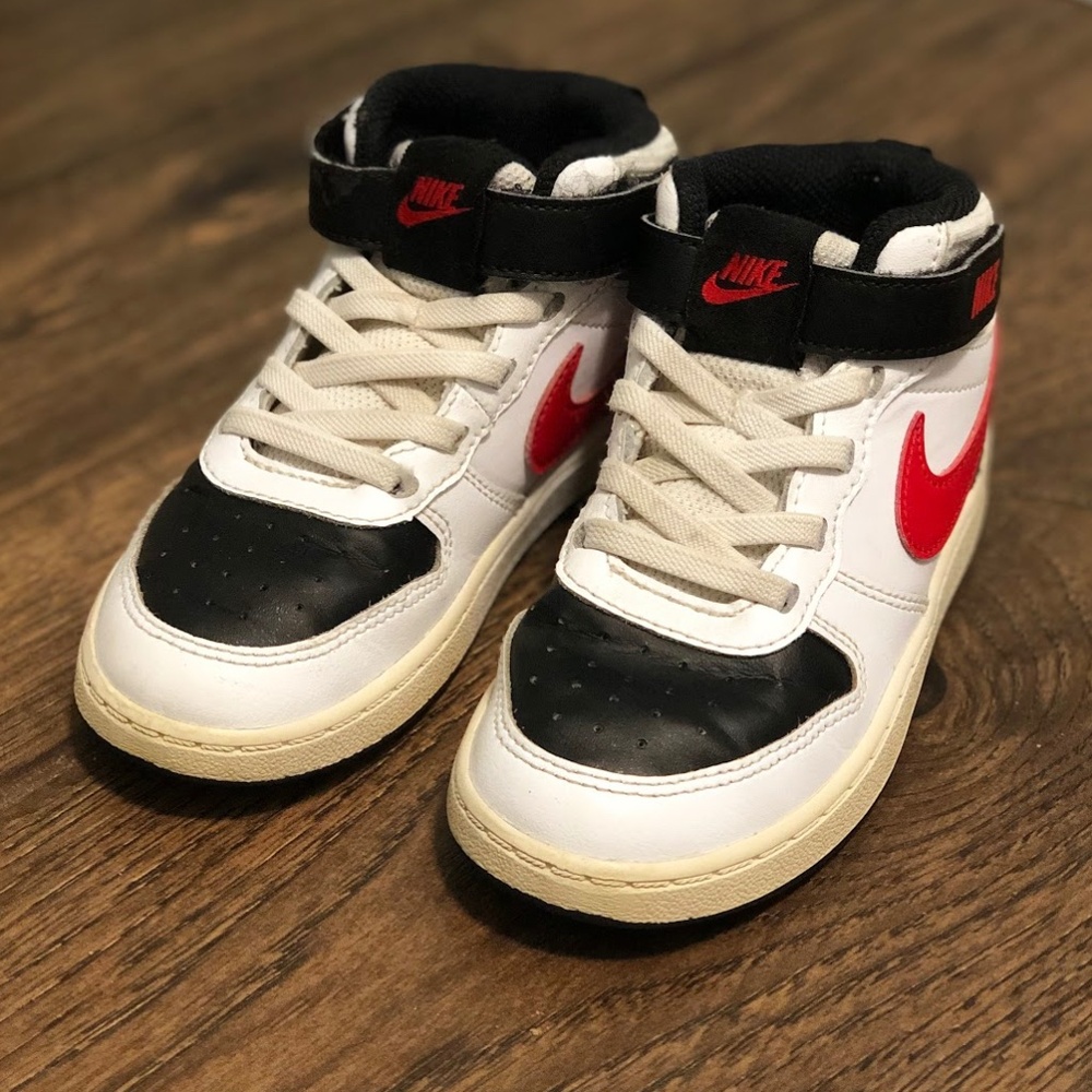 Nike Court Borough Mid CD7782-110 Boys Casual Shoes (White/University RED-Black)